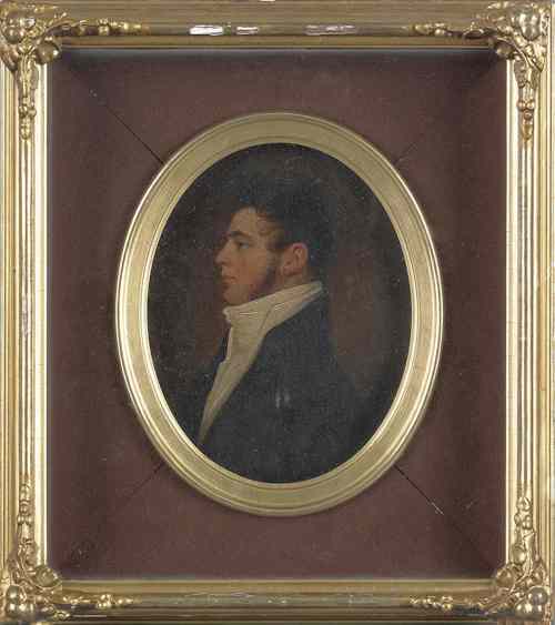 Appraisal: Pennsylvania oil on poplar panel portrait of a gentleman early