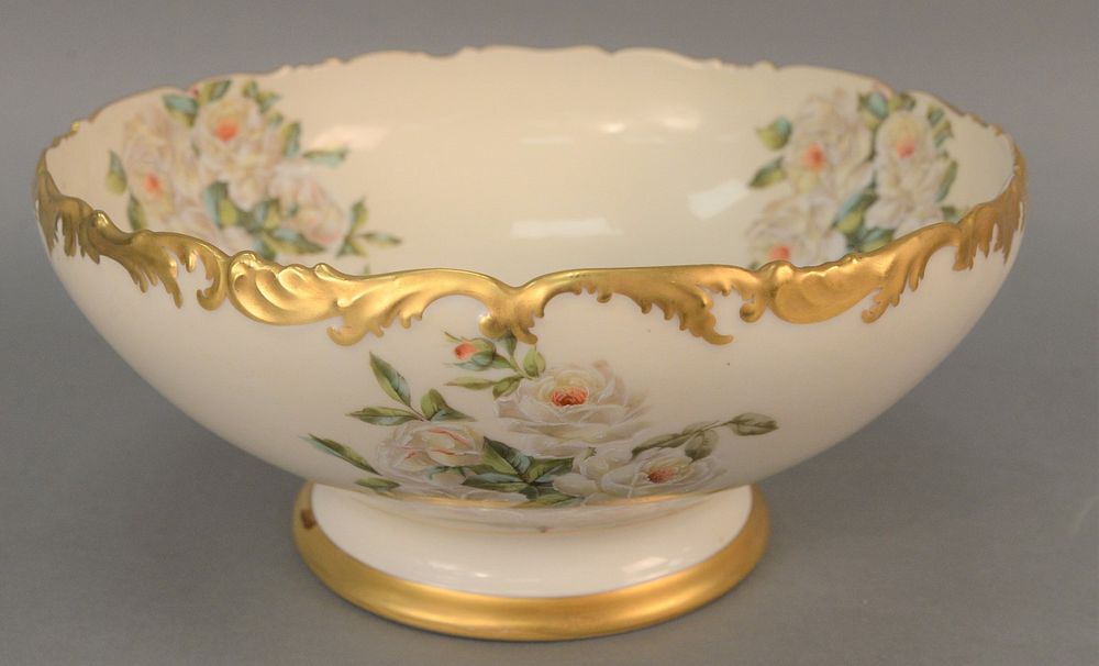 Appraisal: Large Limoges porcelain punch bowl marked hand painted Limoges ht