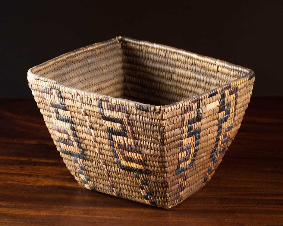 Appraisal: NORTHWEST NATIVE AMERICAN SALISH BASKET 's rectangular form with tapered