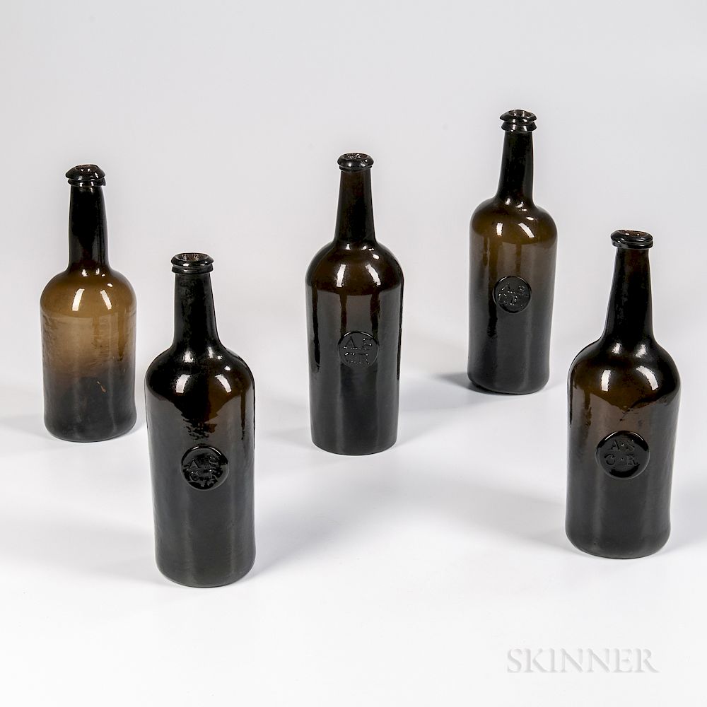 Appraisal: Five Blown Bottles Five Blown Bottles England late th century