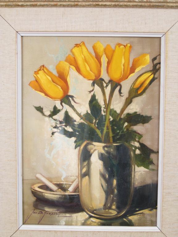 Appraisal: JAN B POSPISIL Yellow Tulips in a Vase signed oil