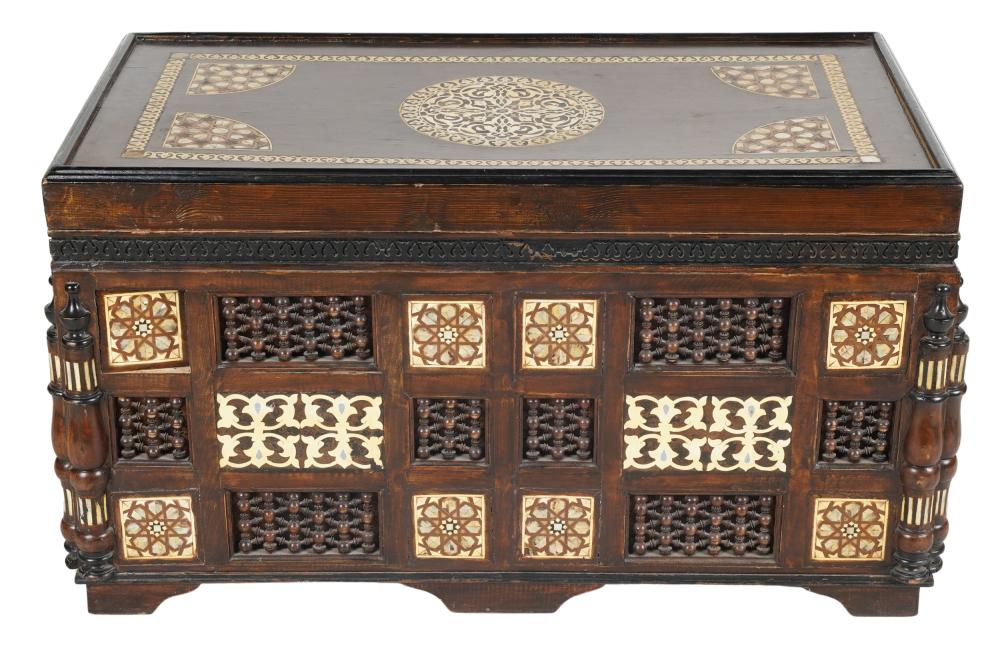 Appraisal: SYRIAN STYLE INLAID TRUNKCondition with areas of loss to inlay