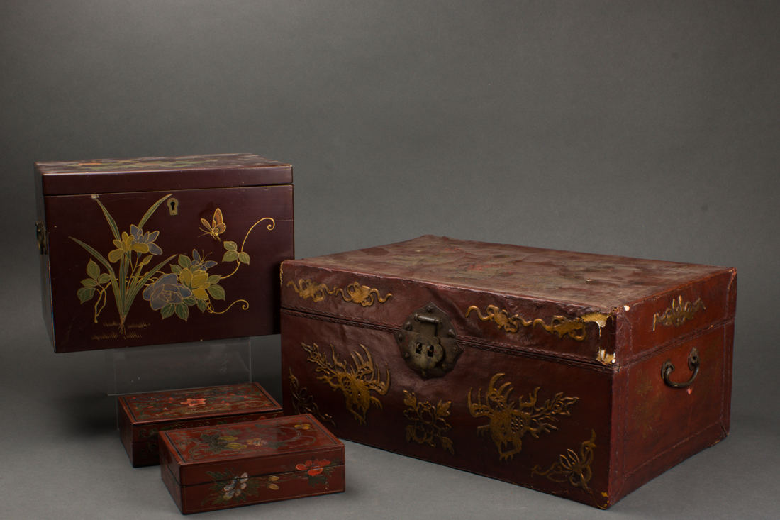 Appraisal: LOT OF CHINESE RED AND GILT LACQUERED BOXES lot of