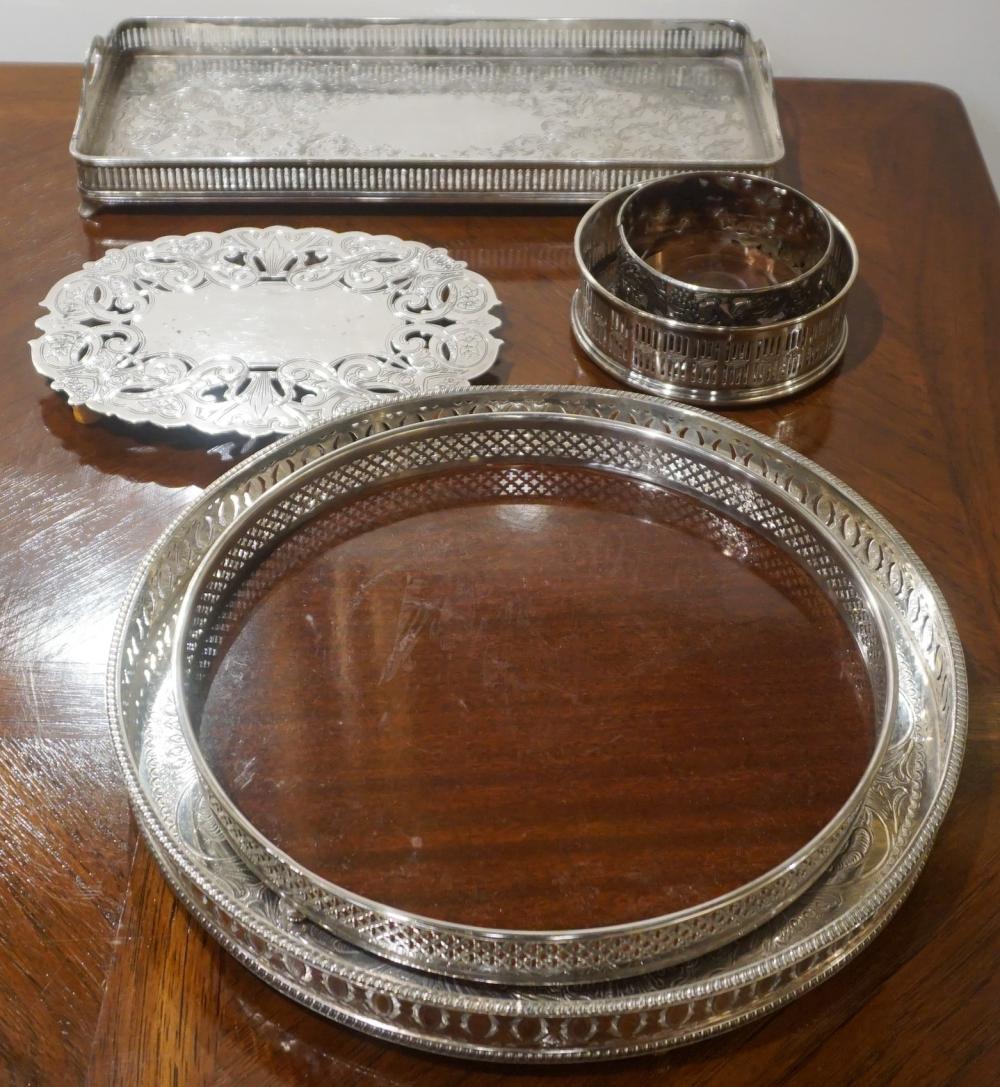 Appraisal: GROUP OF SILVERPLATE TRAYS AND COASTERSGroup of Silverplate Trays and