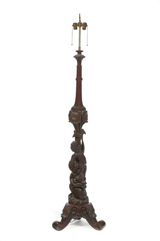 Appraisal: FLOOR LAMP American or European early th century mahogany Carved