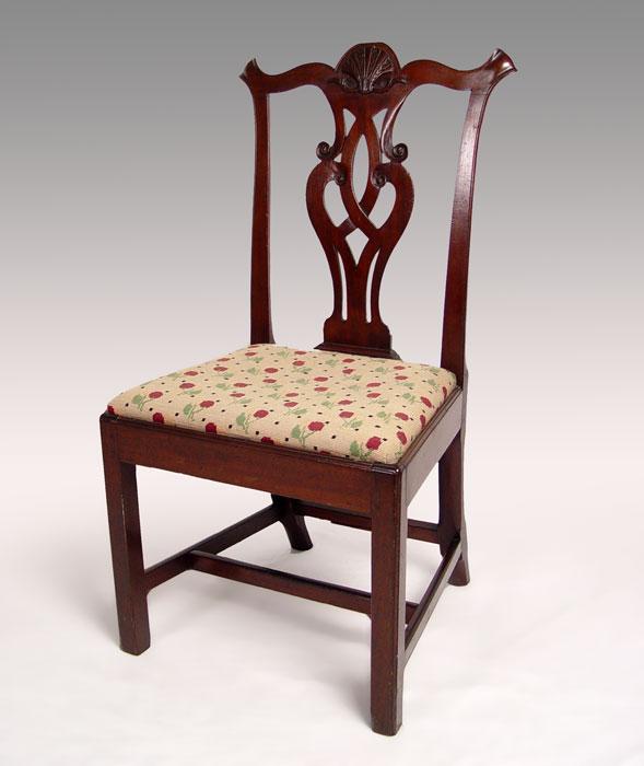 Appraisal: PERIOD CHIPPENDALE SIDE CHAIR Period straight back Chippendale chair with