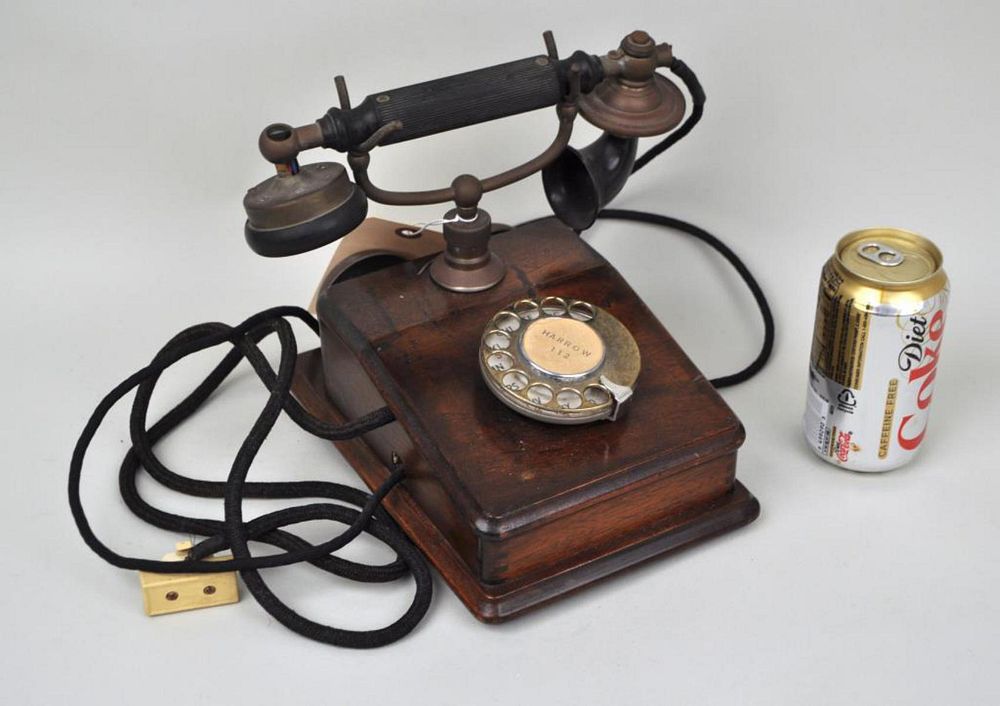 Appraisal: Collectible Early Vintage Telephone with brass dial on wood base