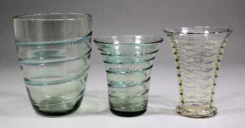 Appraisal: Two Whitefriars ''Ribbon Range'' glass vases in blue on a