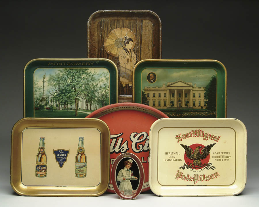 Appraisal: LOT OF SEVEN ADVERTISING TRAYS Includes trays for Zepp Beer