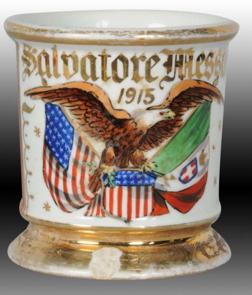 Appraisal: Occupational Shaving Mug- Patriotic Description Eagle and flags Bavaria porcelain