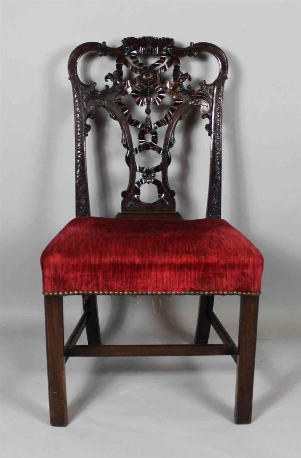 Appraisal: A CHIPPENDALE STYLE CARVED MAHOGANY SIDE CHAIR the serpentine molded