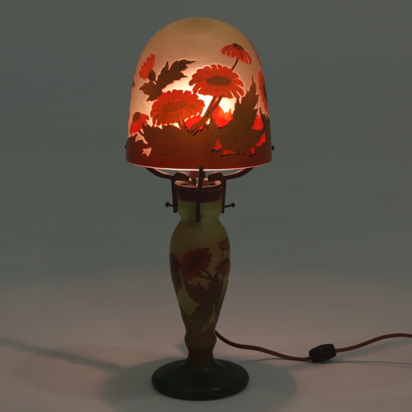 Appraisal: DAUM NANCY TABLE LAMP x Cameo glass lamp with daisy