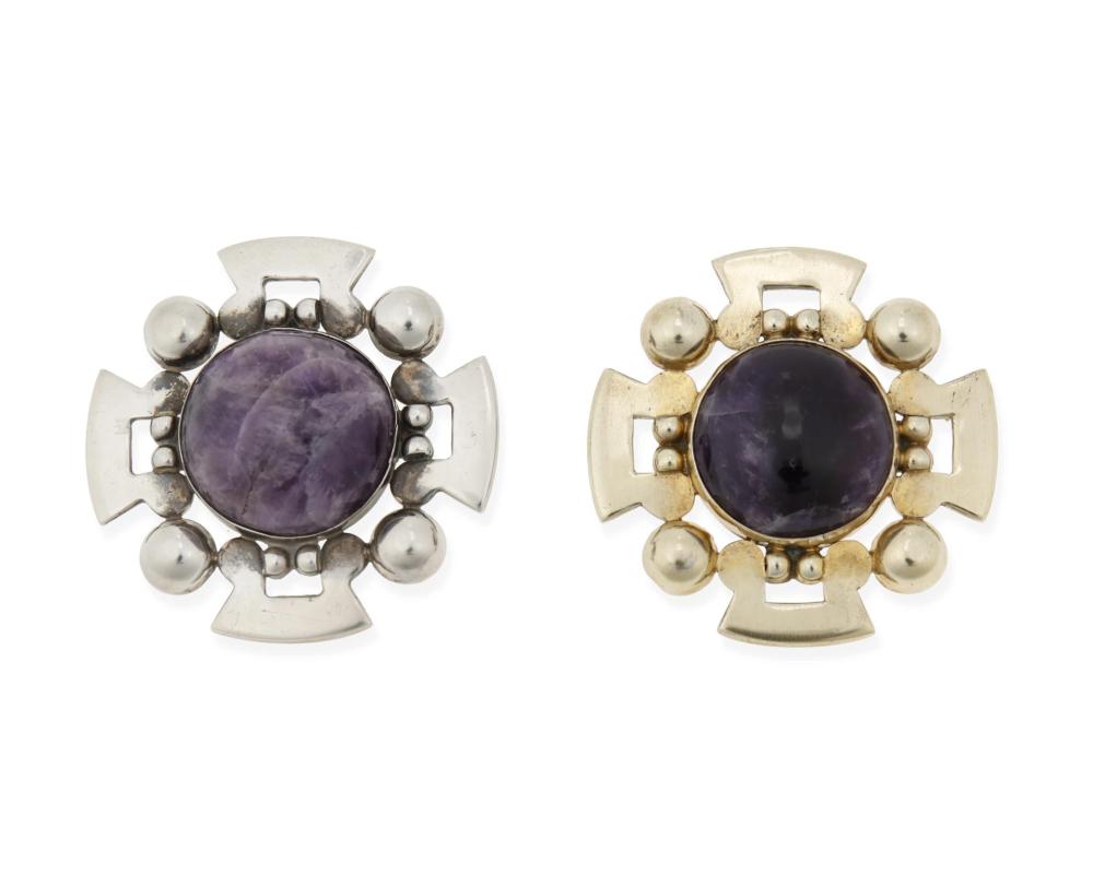 Appraisal: Fred Davis - American A pair of mixed-metal and amethyst