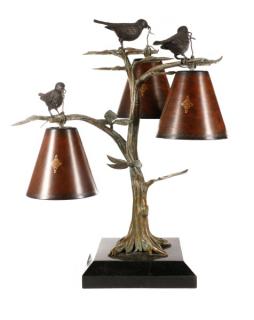 Appraisal: Finely Cast Bronze Patina Brass Bird and Tree Lamp th