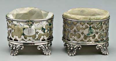 Appraisal: Pair silver salts scroll openwork sides shell scroll feet soft