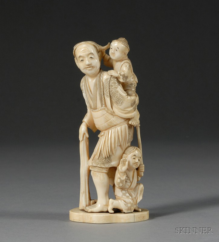 Appraisal: Ivory Carving Japan late th century study of a fisherman