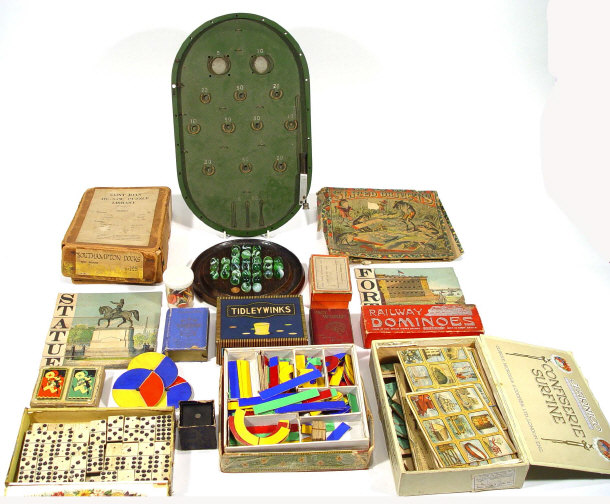 Appraisal: Collection of Edwardian and later toys including a bagetelle board