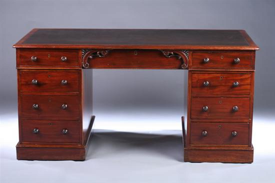 Appraisal: GEORGE III STYLE MAHOGANY DOUBLE-PEDESTAL DESK Early th century black