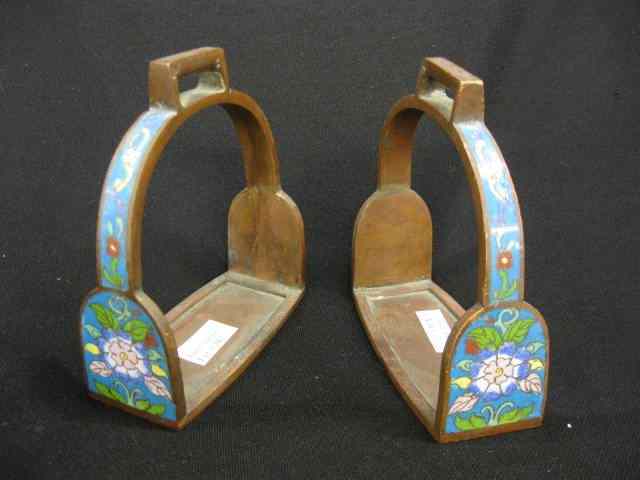 Appraisal: Pair of Chinese Cloisonne Stirrups bronze floral decor '' excellent