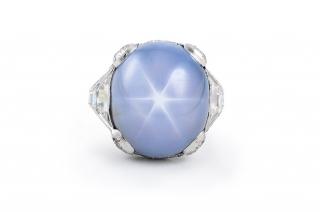 Appraisal: Art Deco Platinum and Diamond Star Sapphire Ring Art Deco