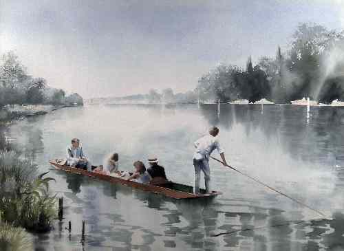 Appraisal: Janet Duncan th Century British - Three watercolours - ''Punting