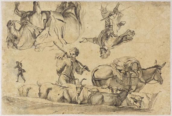 Appraisal: HUBER JOHANN RUDOLF the elder Basel Study sheet with herdsmen