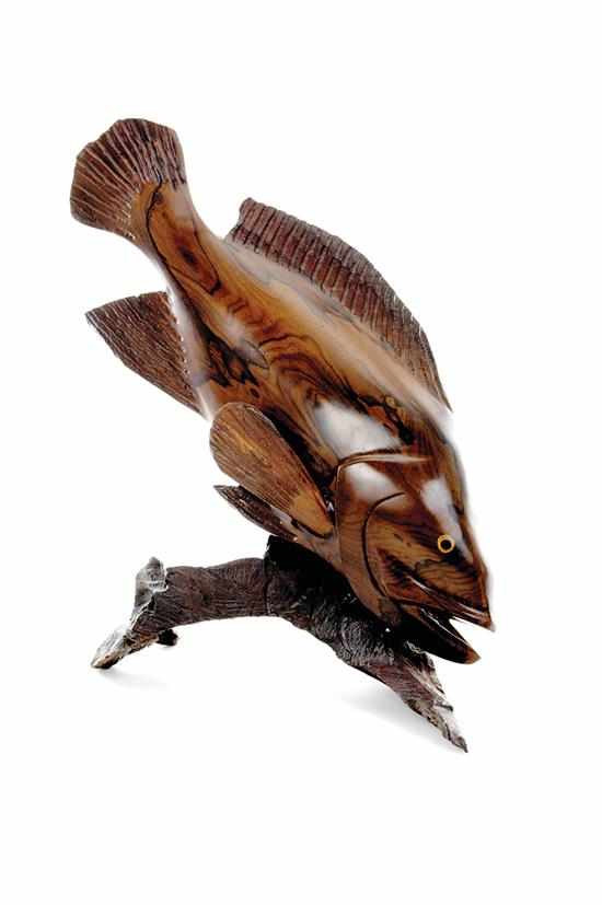 Appraisal: Carved rosewood fish rosewood carving of a diving grouper mounted