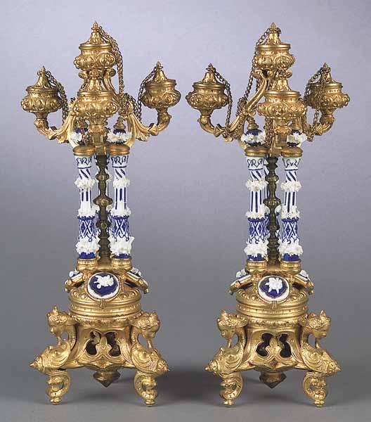 Appraisal: A Pair of Napoleon III Gilt Bronze and Porcelain Four-Light