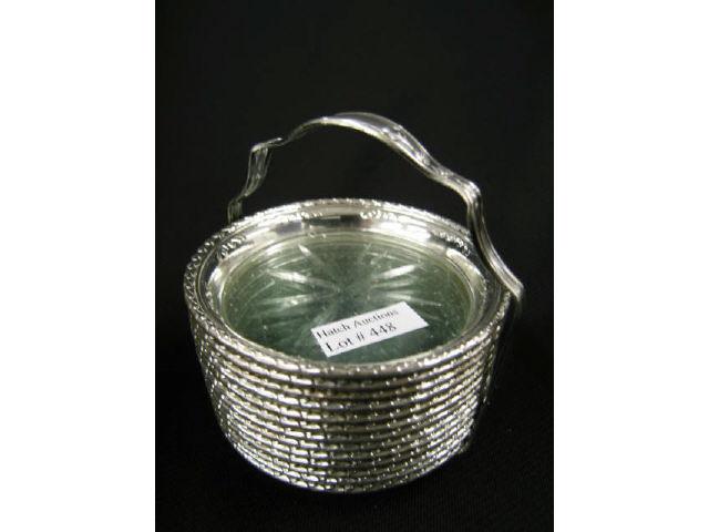 Appraisal: Set of Sterling Silver Crystal Coasters in holder each diameter