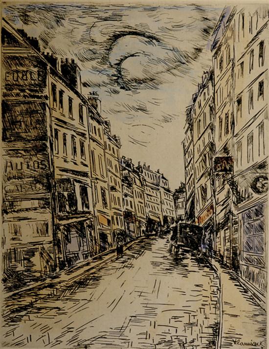 Appraisal: Maurice de Vlaminck French - MONTMARTRE STREET SCENEcolored etching unframed