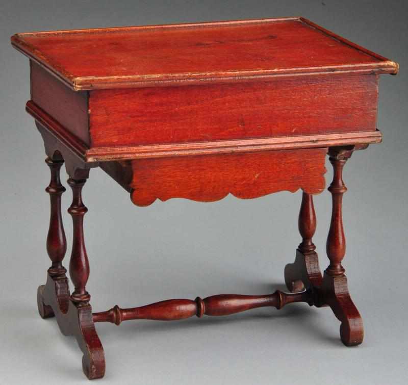 Appraisal: Small Wood Antique Sewing Table Description Compartmentalized box with hinged