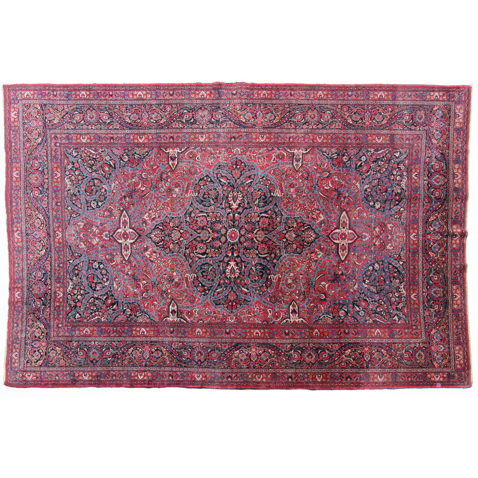 Appraisal: Semi-Antique Persian Meshed Carpet circa the midnight blue medallion on