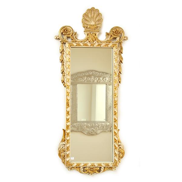 Appraisal: A PAINTED AND GILT WOOD FRAMED RECTANGULAR WALL MIRROR WITH