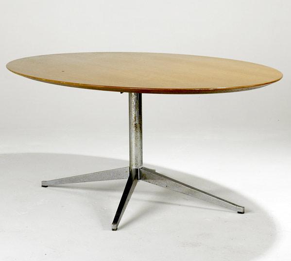 Appraisal: KNOLL Oval conference table with teak top and chrome base