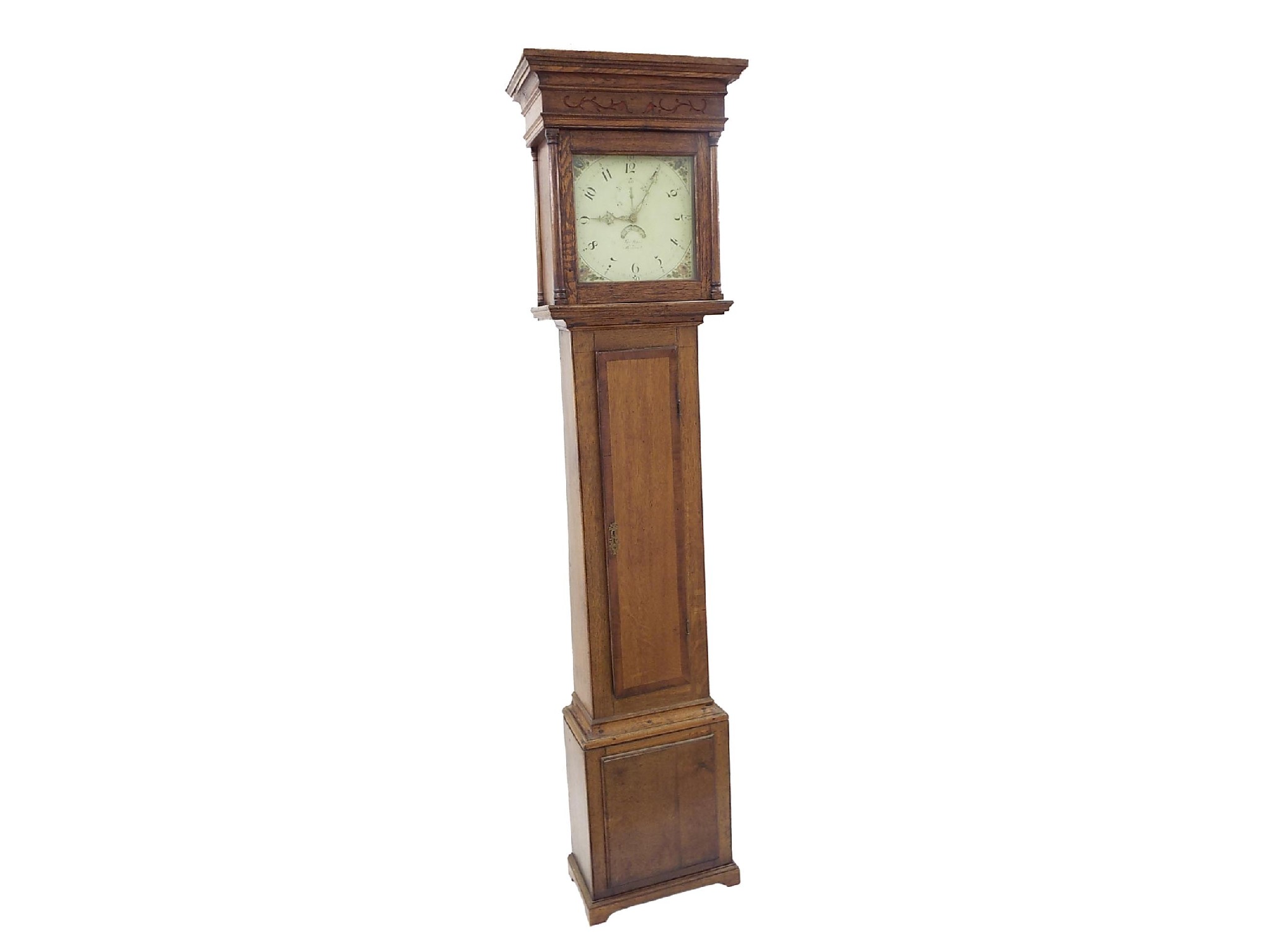 Appraisal: Oak and mahogany crossbanded thirty hour longcase clock the square