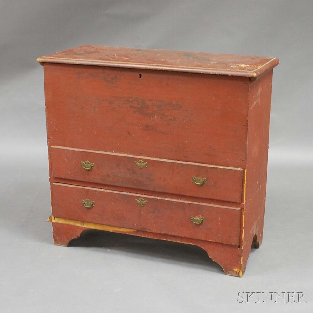 Appraisal: Red-painted Two-drawer Blanket Chest New England early th century the