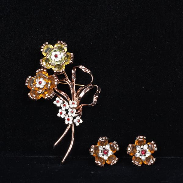 Appraisal: Pennino pc Sterling Floral Brooch Clip on Earrings H