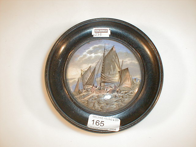 Appraisal: A Victorian Prattware pot lid depicting sailing boats casting fishing