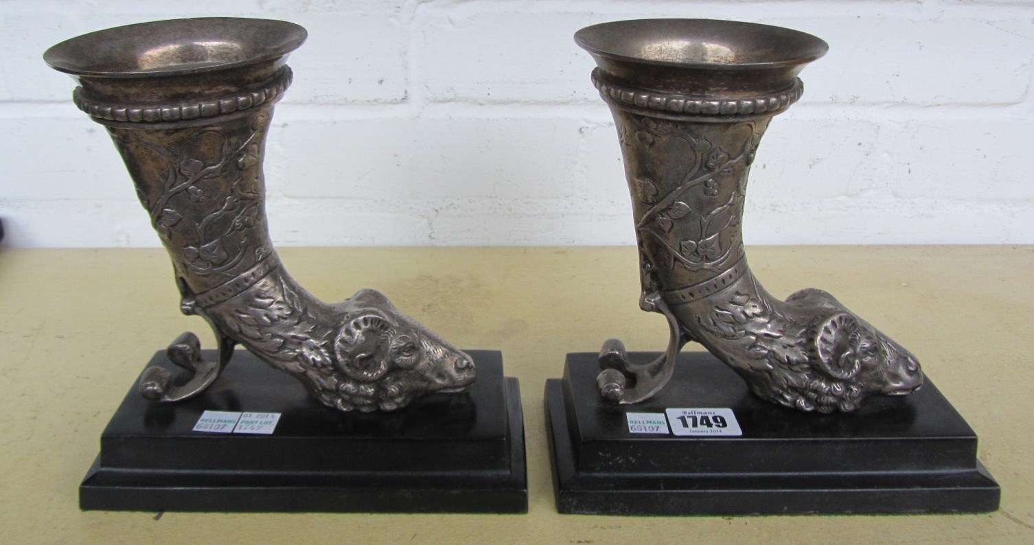 Appraisal: A pair of French silvered cornucopia vases late th century