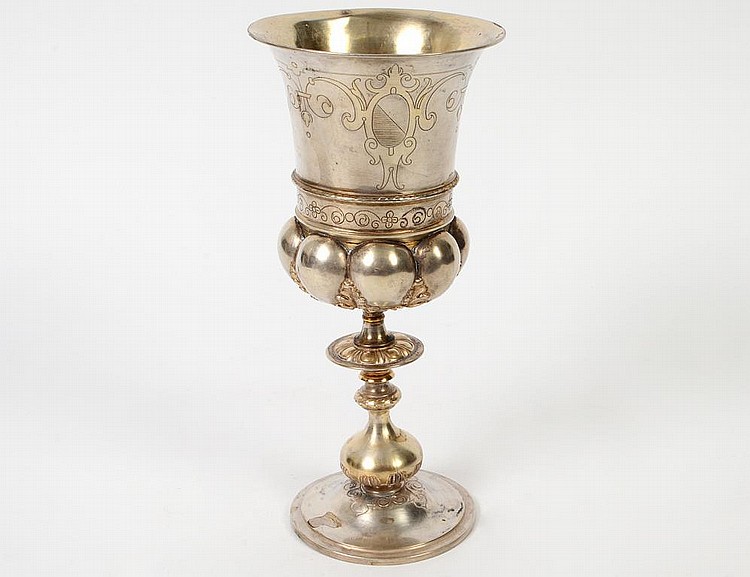 Appraisal: SILVER GILT AND GILT CHALICEProbably th Century Unmarked The bowl