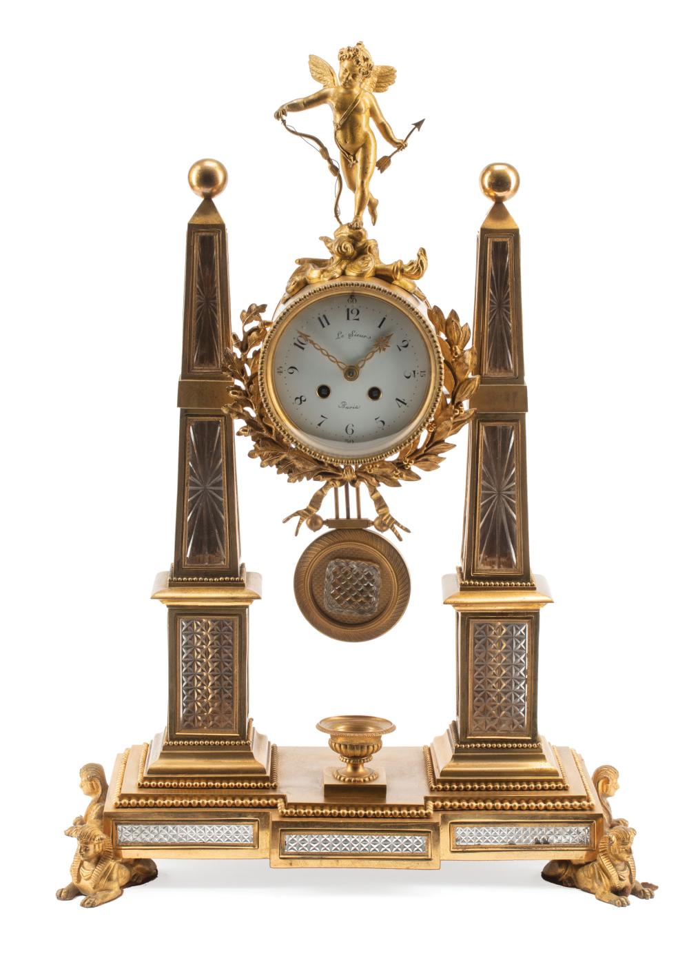 Appraisal: Louis XVI-Style Bronze and Cut Crystal Mantel Clock c dial