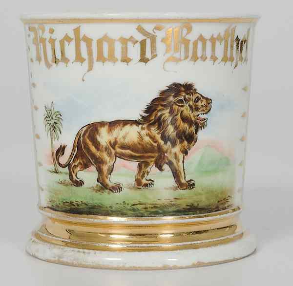 Appraisal: Shaving Mug with Lion Image Porcelain with polychrome painted scene