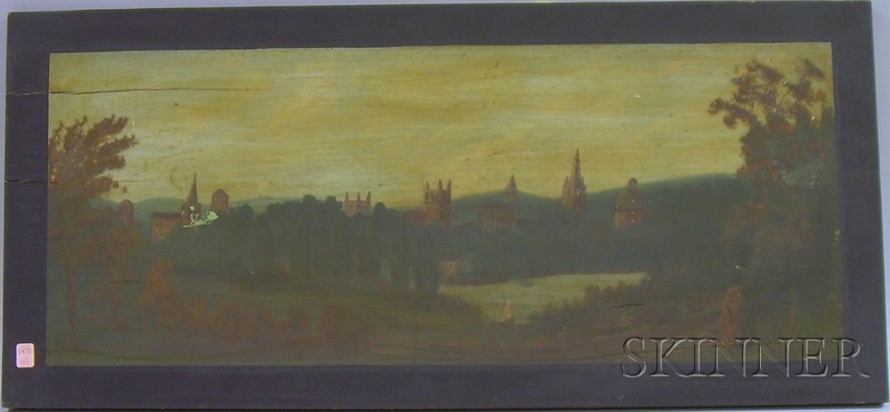 Appraisal: Folk Painted Country Landscape Scene on Board x in