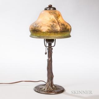 Appraisal: Handel Boudoir Lamp Art glass patinated metal Meriden Connecticut c