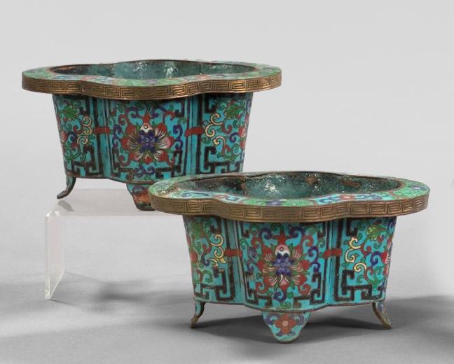 Appraisal: Pair of Kuang Hsu Cloisonne Quatrepodal Jardinieres fourth quarter th