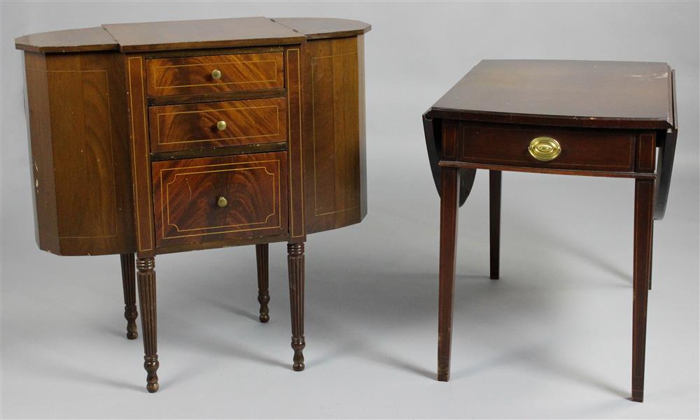 Appraisal: FEDERAL STYLE INLAID MAHOGANY SEWING TABLE TOGETHER WITH A SIDE