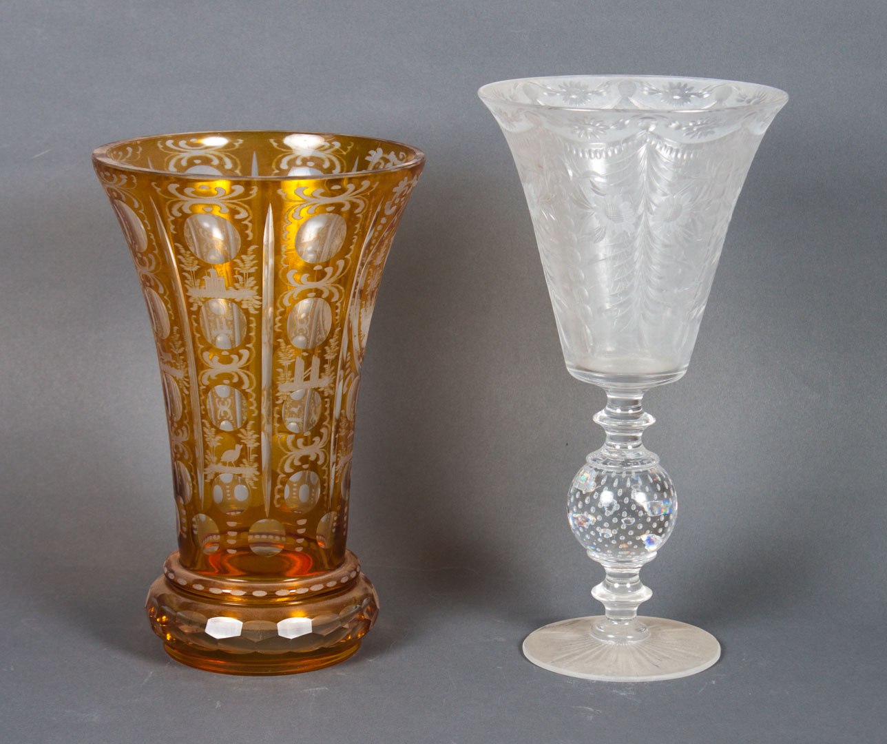 Appraisal: Pairpoint vase and Czecho-Bohemian vase Pairpoint floral etched chalice-form glass