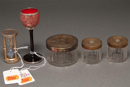 Appraisal: Three cut glass dresser jars with French engraved silver gilt