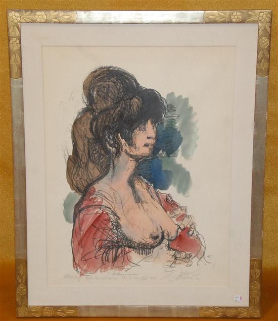 Appraisal: ALEXANDER DOBKIN - Color lithograph Bare Breasted Woman Signed and