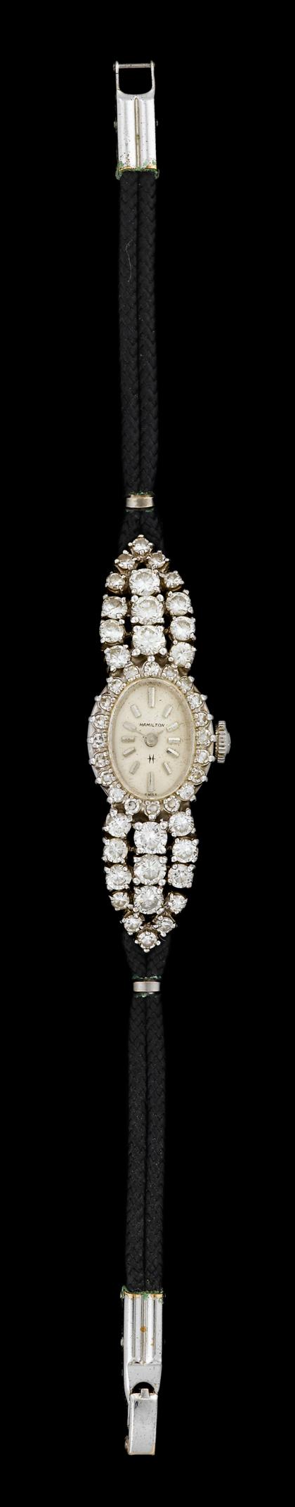 Appraisal: Lady's karat white gold diamond dress watch Hamilton Oval cased